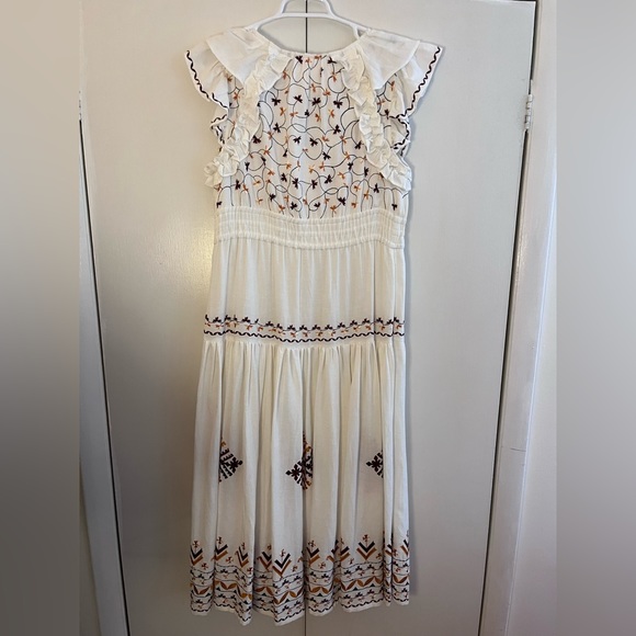 Anthropologie Embroidered Linen Midi Dress - Picture 8 of 17